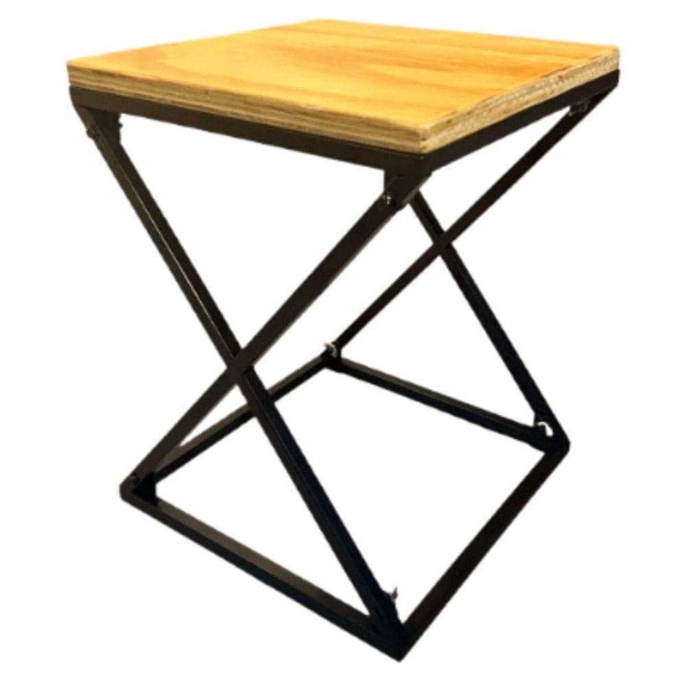 Banqueta Moderna Em Ferro E Madeira 45X35Cm Desmontável