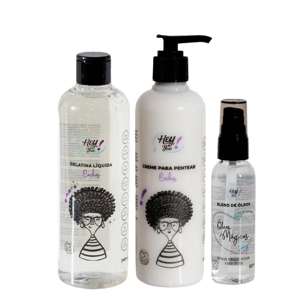Kit Cachos Creme Pentear Gelatina E Blend De Óleos - Hey You