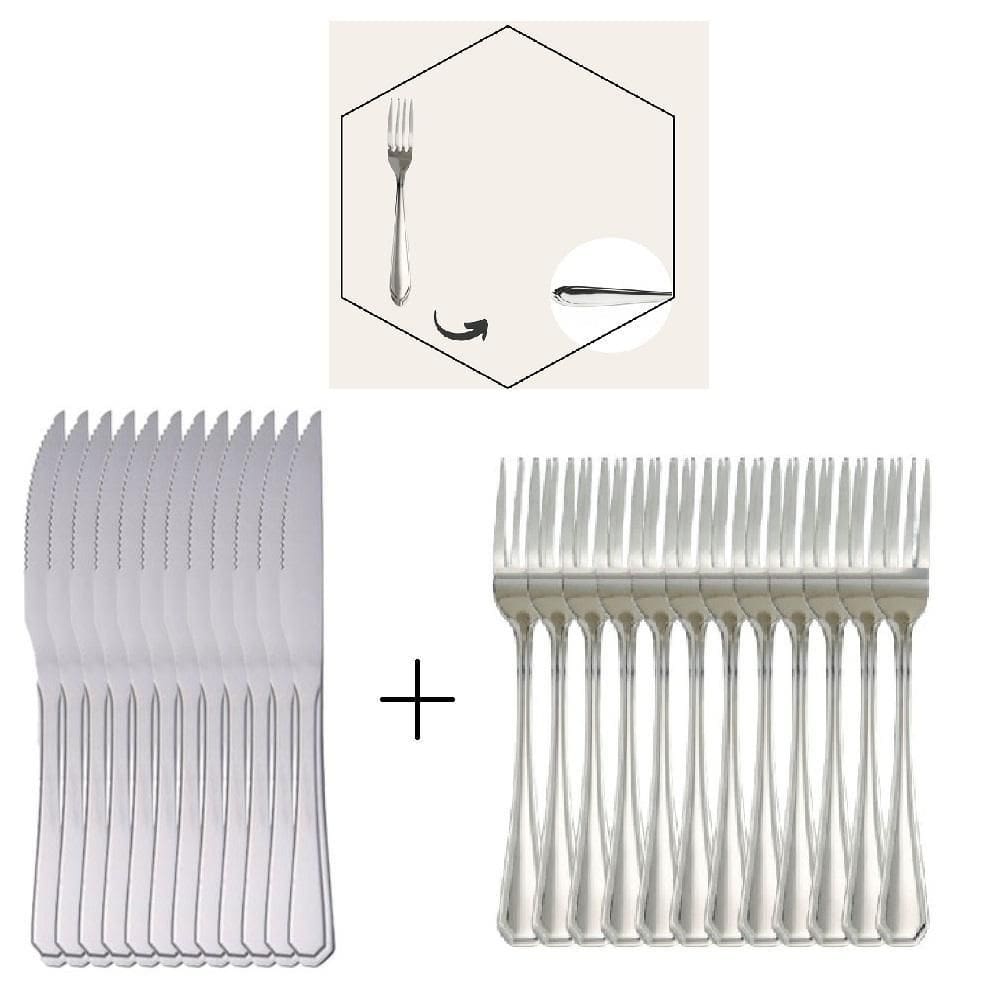 Kit Talheres Aço Inoxidável Mônaco 24Pç Completo Restaurante