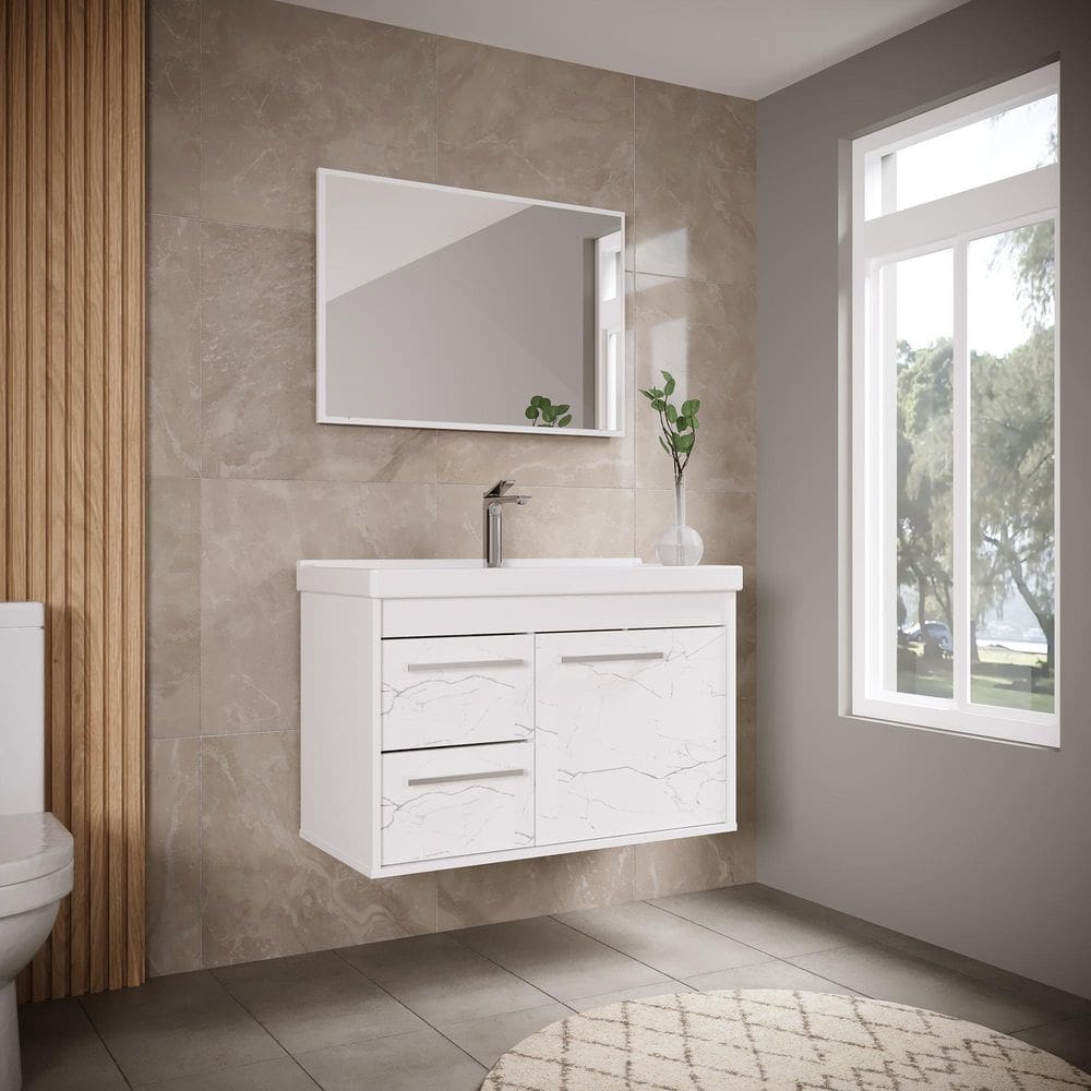 Kit Gabinete Banheiro Em Mdf Espelheira - Potenza Branco