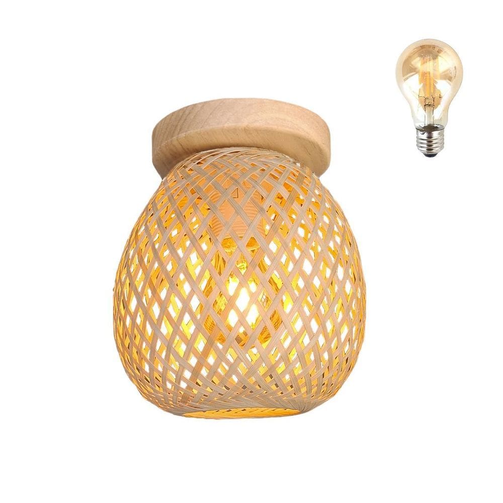 Luminaria Bambu Artesanal Fibra Natural Plafon Nat93 + Led