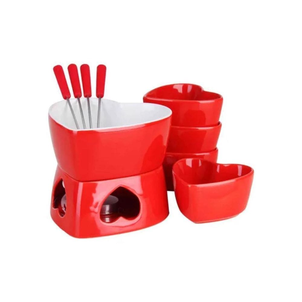 Conjunto Para Fondue Coração 10 Peças 500Ml Cerâmica