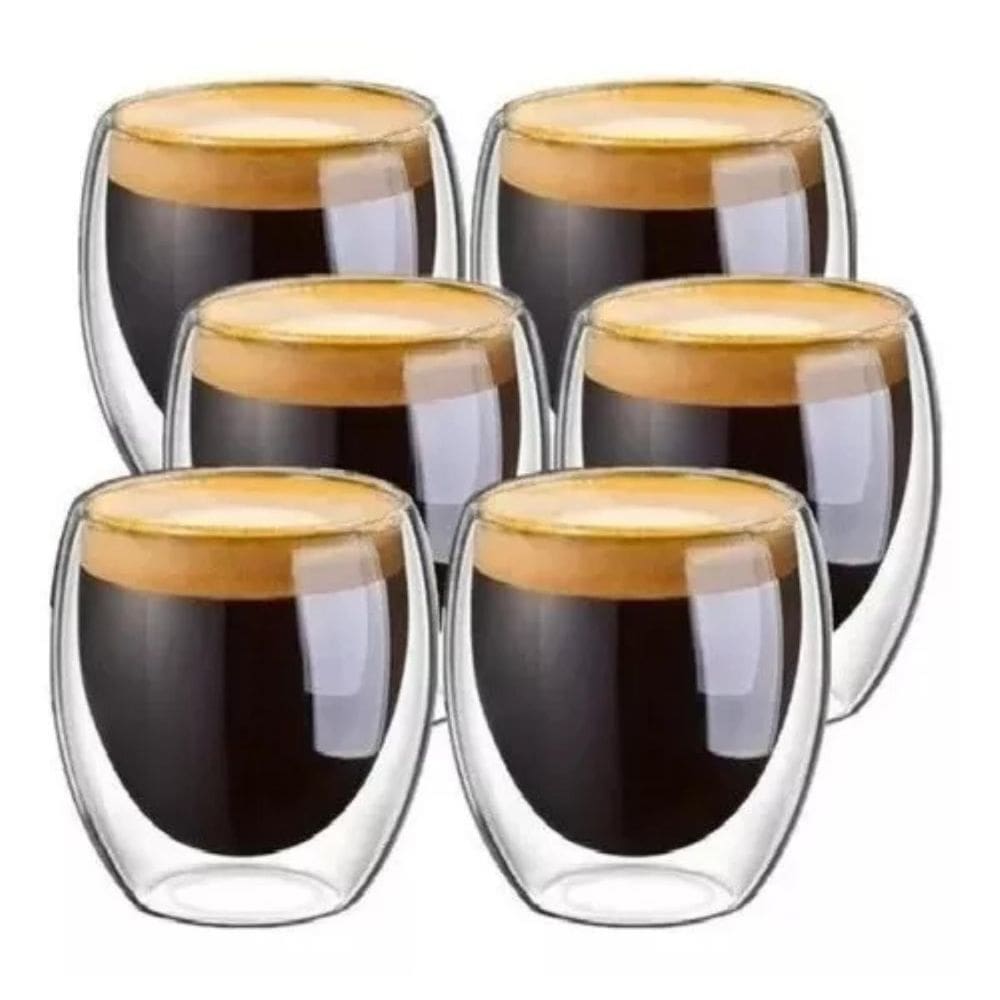 Conjunto 6 Copos Para Café Dupla Parede De Vidro Café F7069