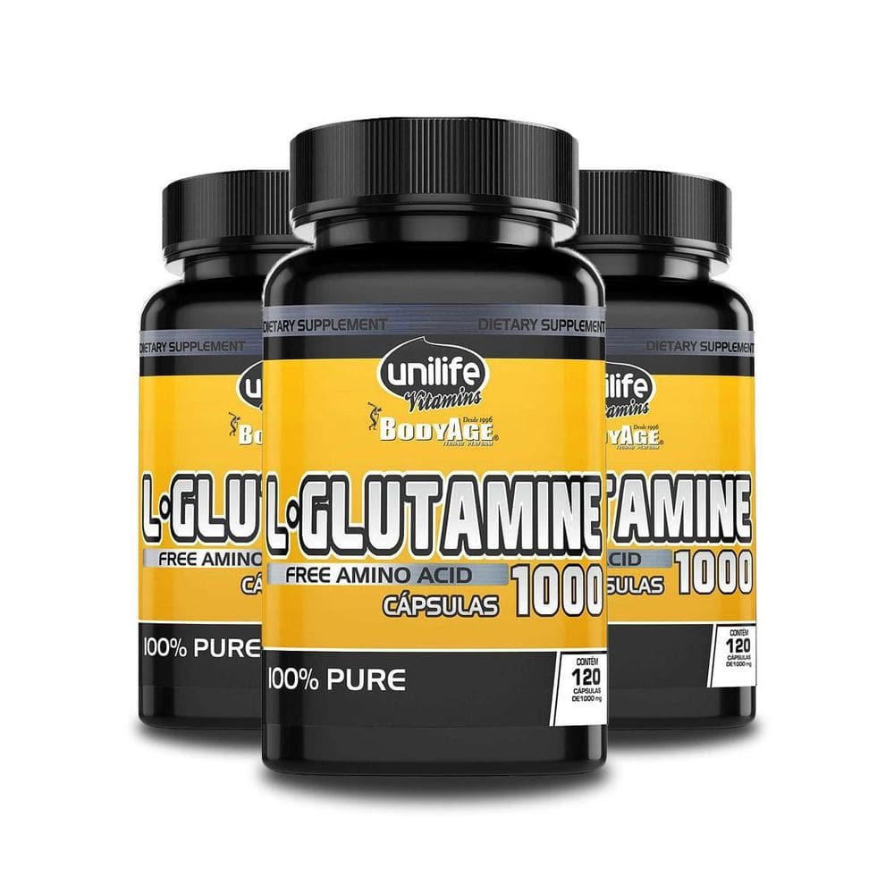 Kit 3 L-Glutamina 100% Pura 120 Cápsulas Unilife