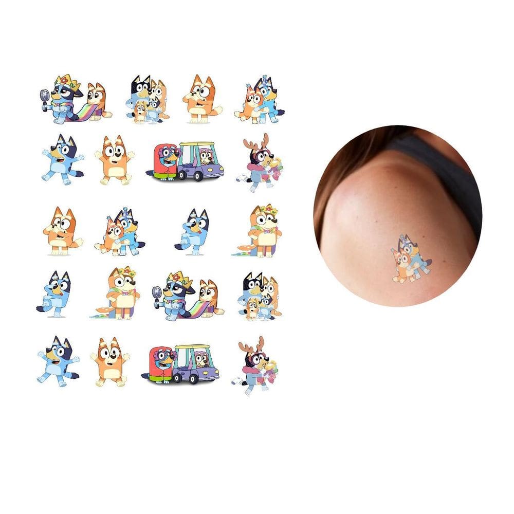 Kit 20 Tatuagens Temporárias Folha A4 Bluey Para Festa 50Mm