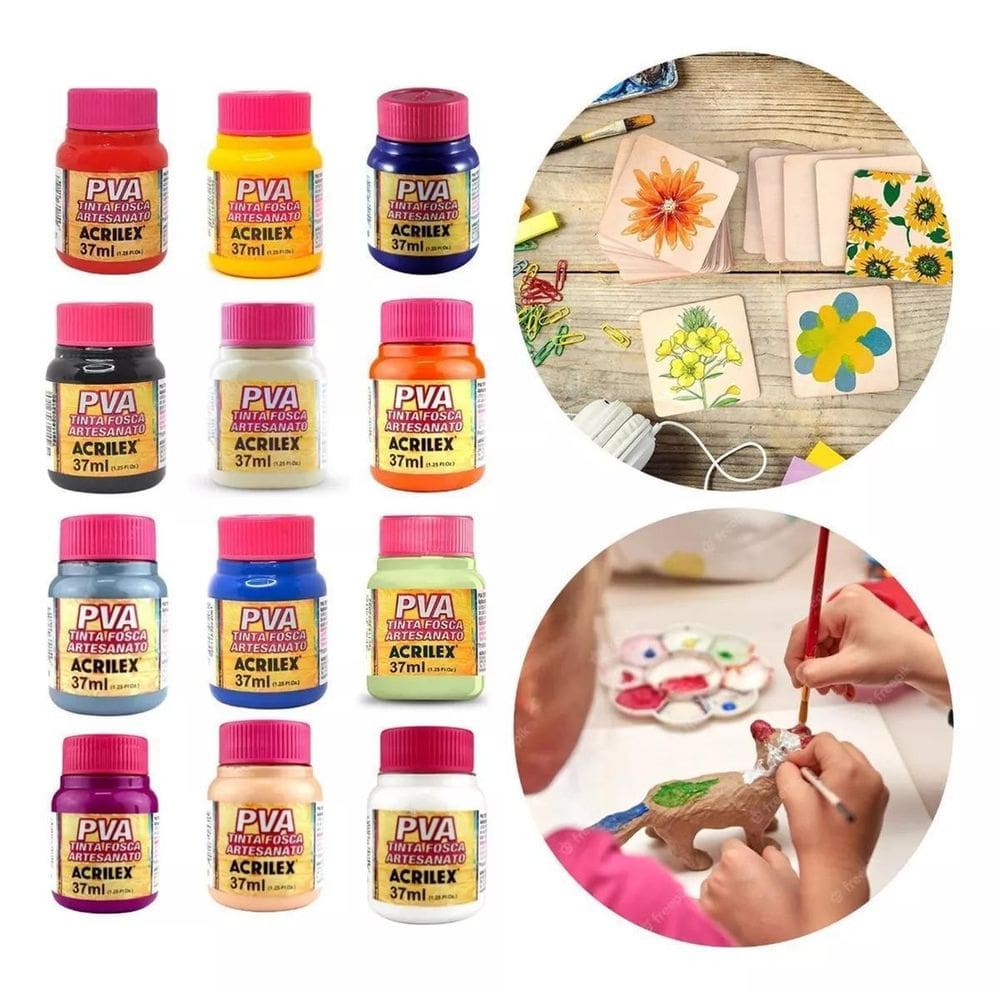 Tinta Artesanato Fosca Pva 37Ml Kit Com 12 Cores Acrilex