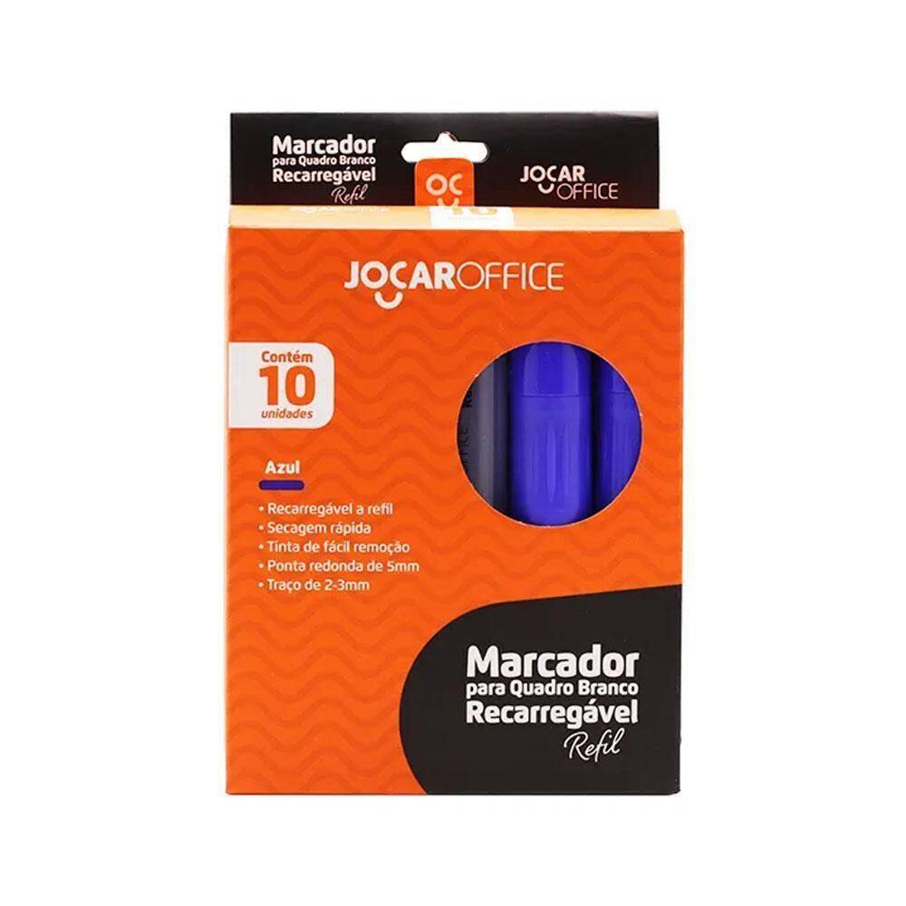 Marcador Quadro Branco Recarregável Azul 10Und Jocaroffice