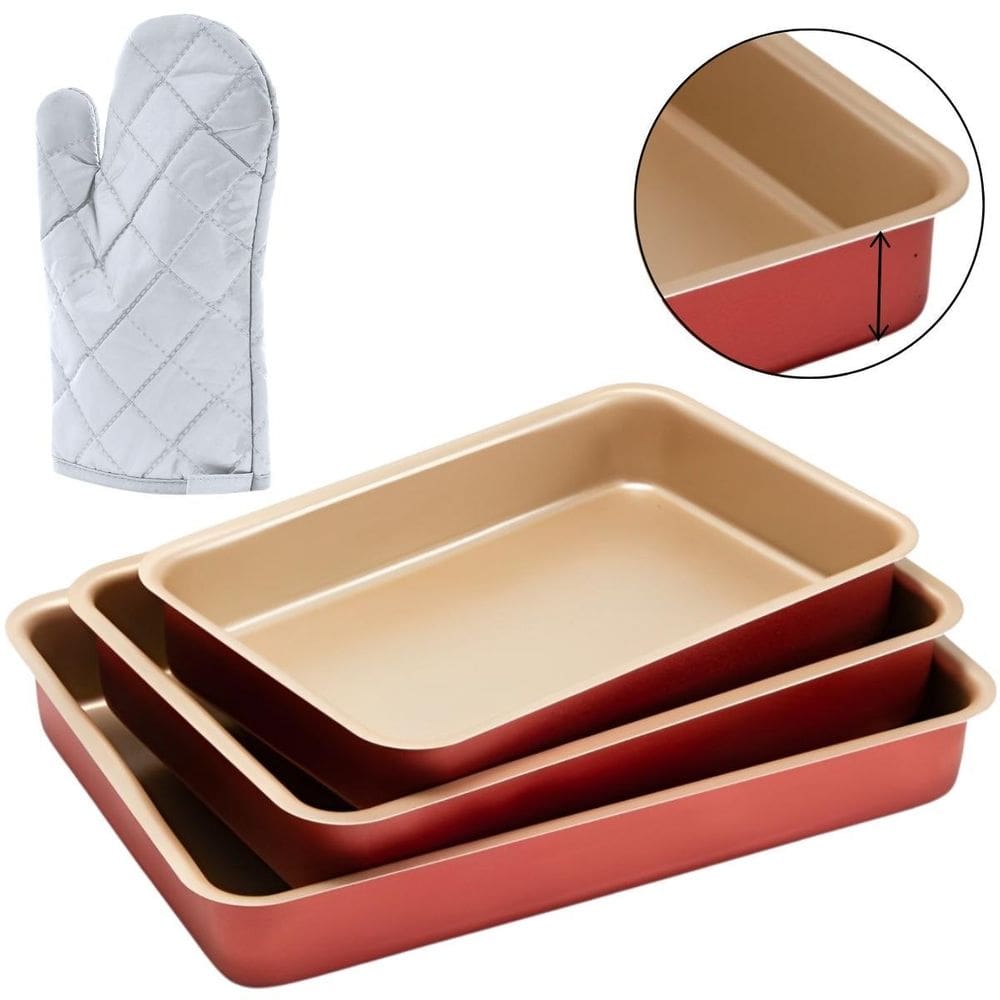 Jogo De Assadeiras Alta 3 Peças Antiaderentes + Luva Térmica