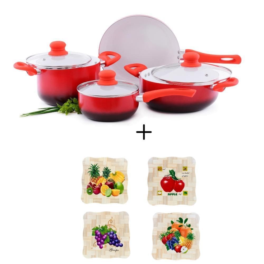 Kit De Panelas De Cerâmica + Descanso De Panela 17Cm 8 Peças