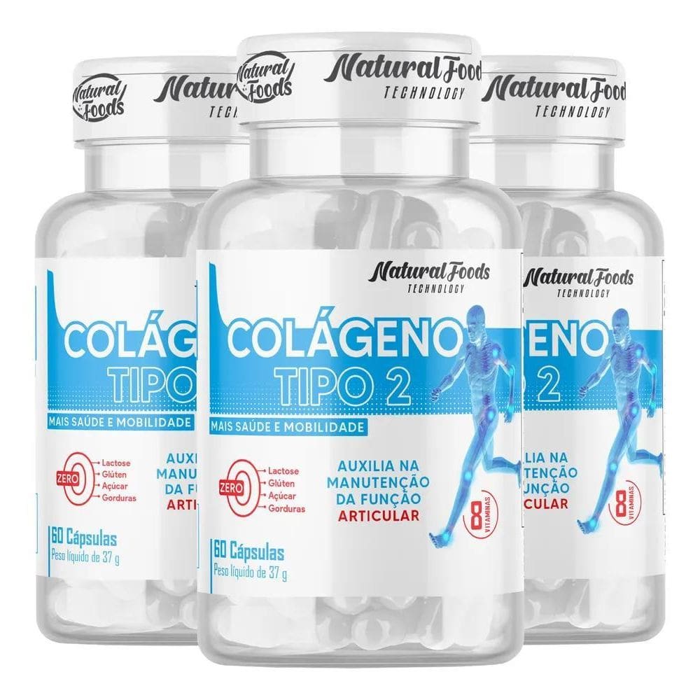 3X Colageno Tipo 2 Joelho E Articulação + Vitaminas 60 Caps.