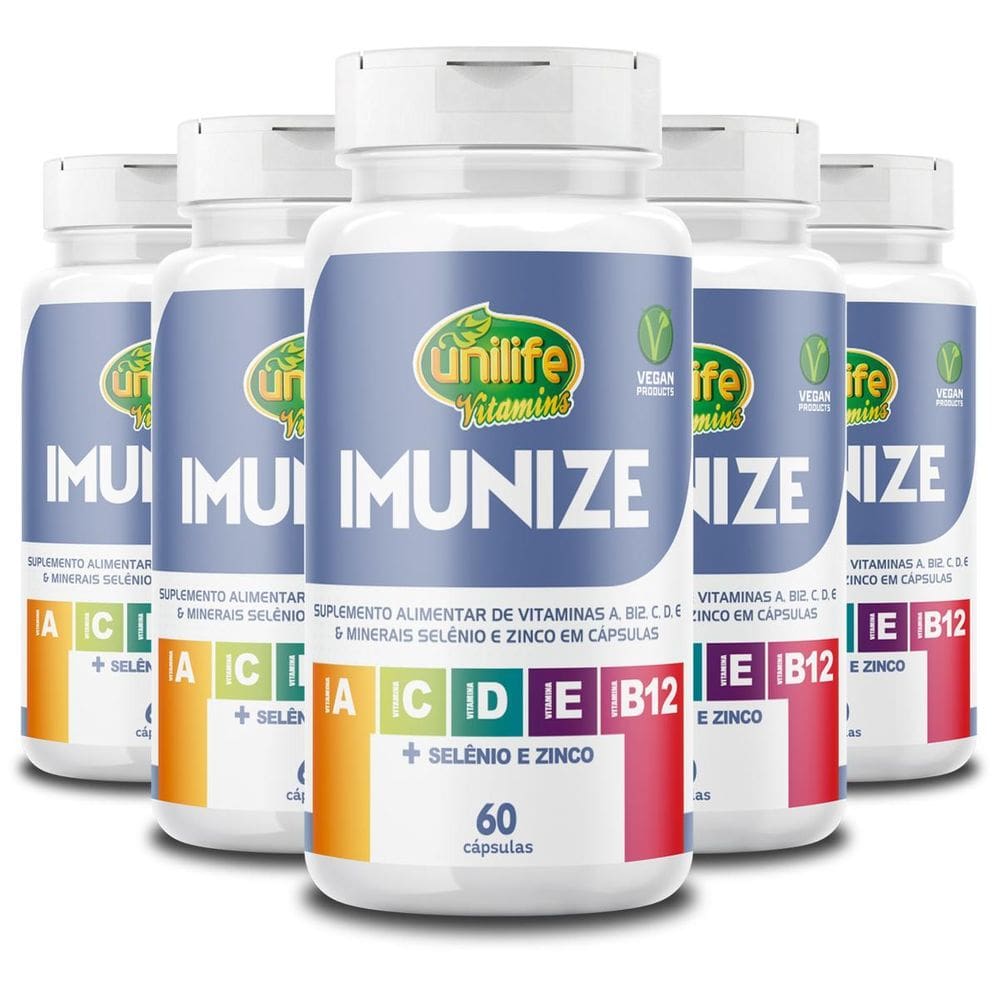 Kit 5 Imunize Vitaminas A, C, D, E, B12 Unilife 60 Caps