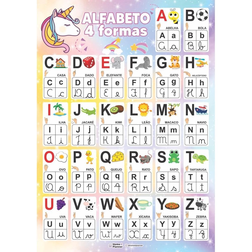 Alfabeto 4 Formas Infantil - Unicórnio - Home E Planner