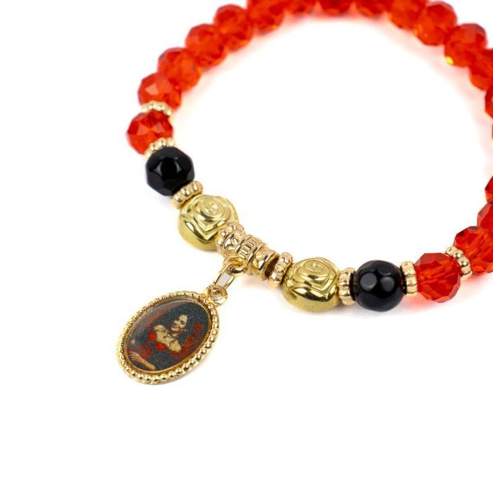 Pulseira Maria Padilha Preto Vermelho Medalha Cristal S.
