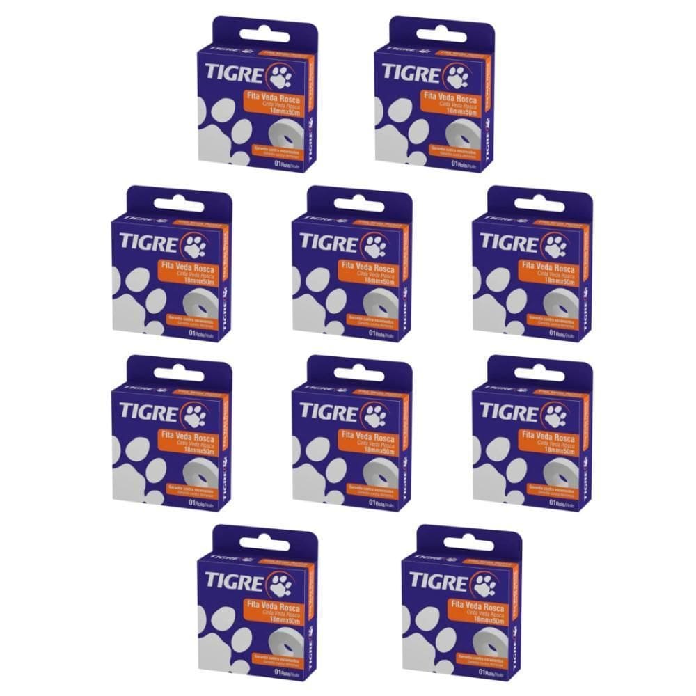 Kit Com 10 Unidades Fita Veda Rosca 18Mm X 50Mm Tigre