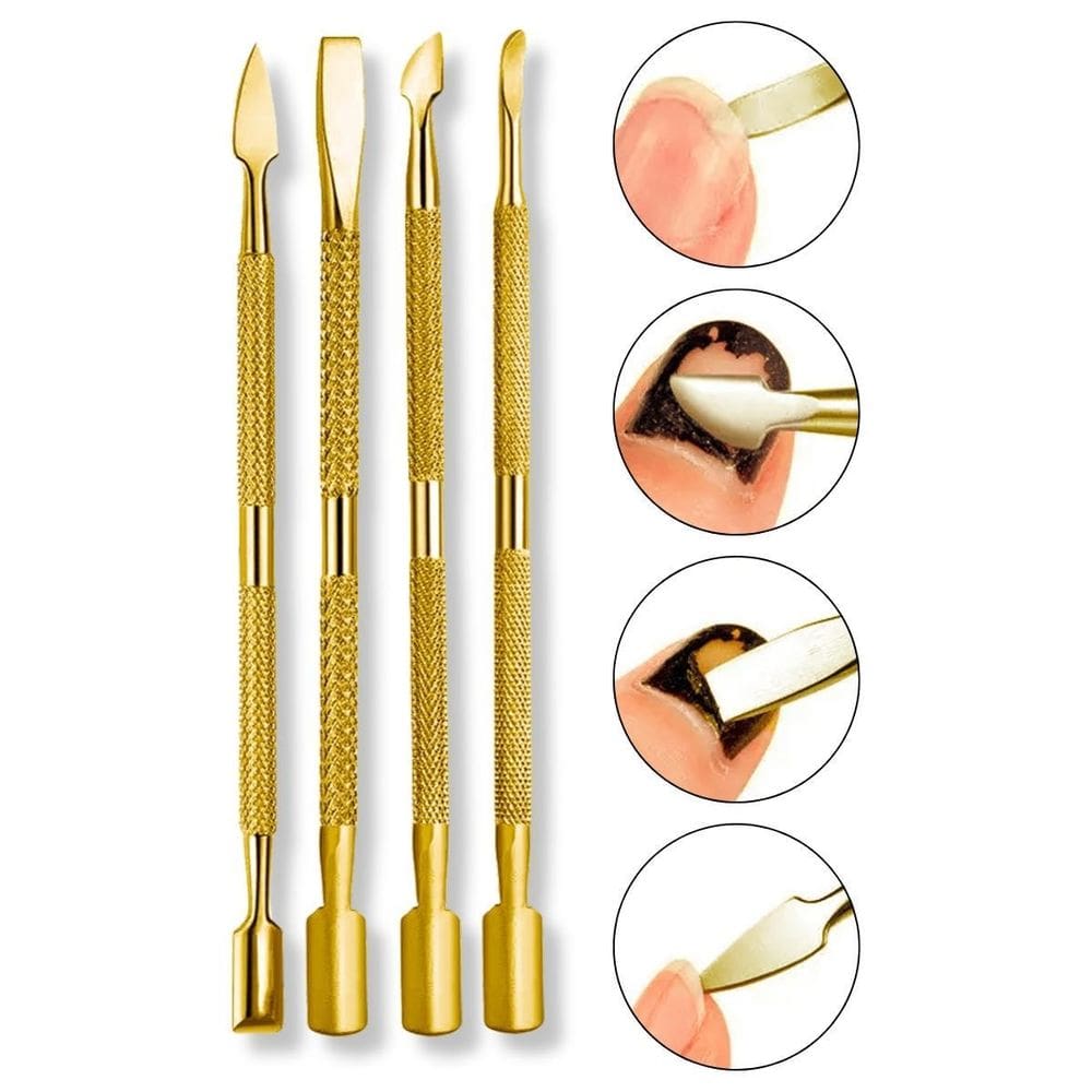 Kit 4 Espátulas Ponta Dupla Dourada Cutícula Podóloga Unhas
