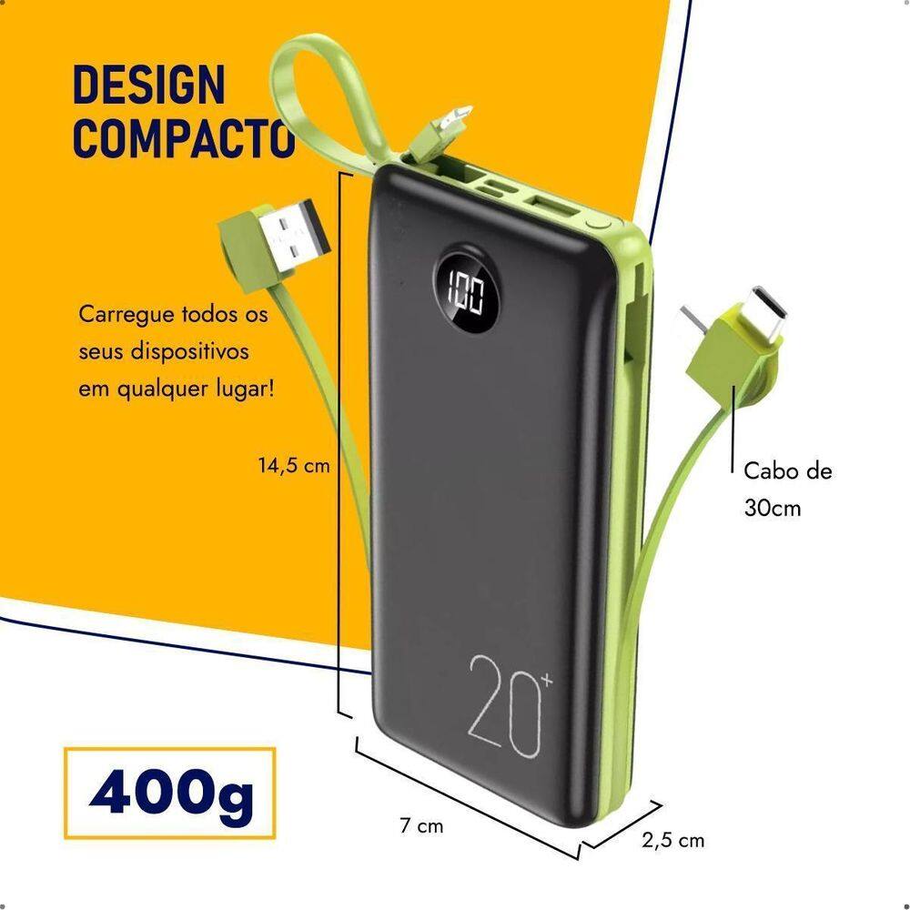 Carregador Portátil 20000Mah Power Bank Celular | Casas Bahia
