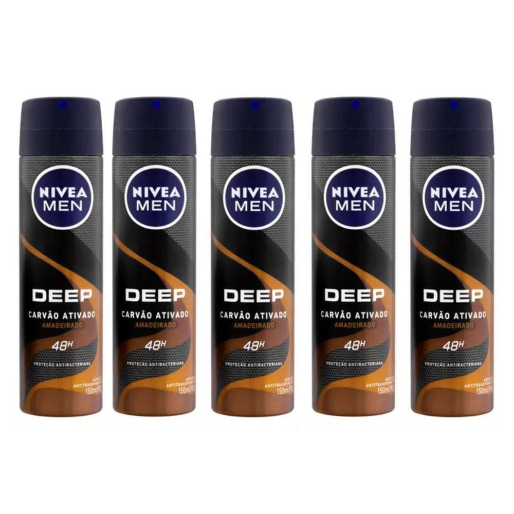 Kit 5 Aerossol Carvão Ativado Amadeirado Nivea 150 Ml