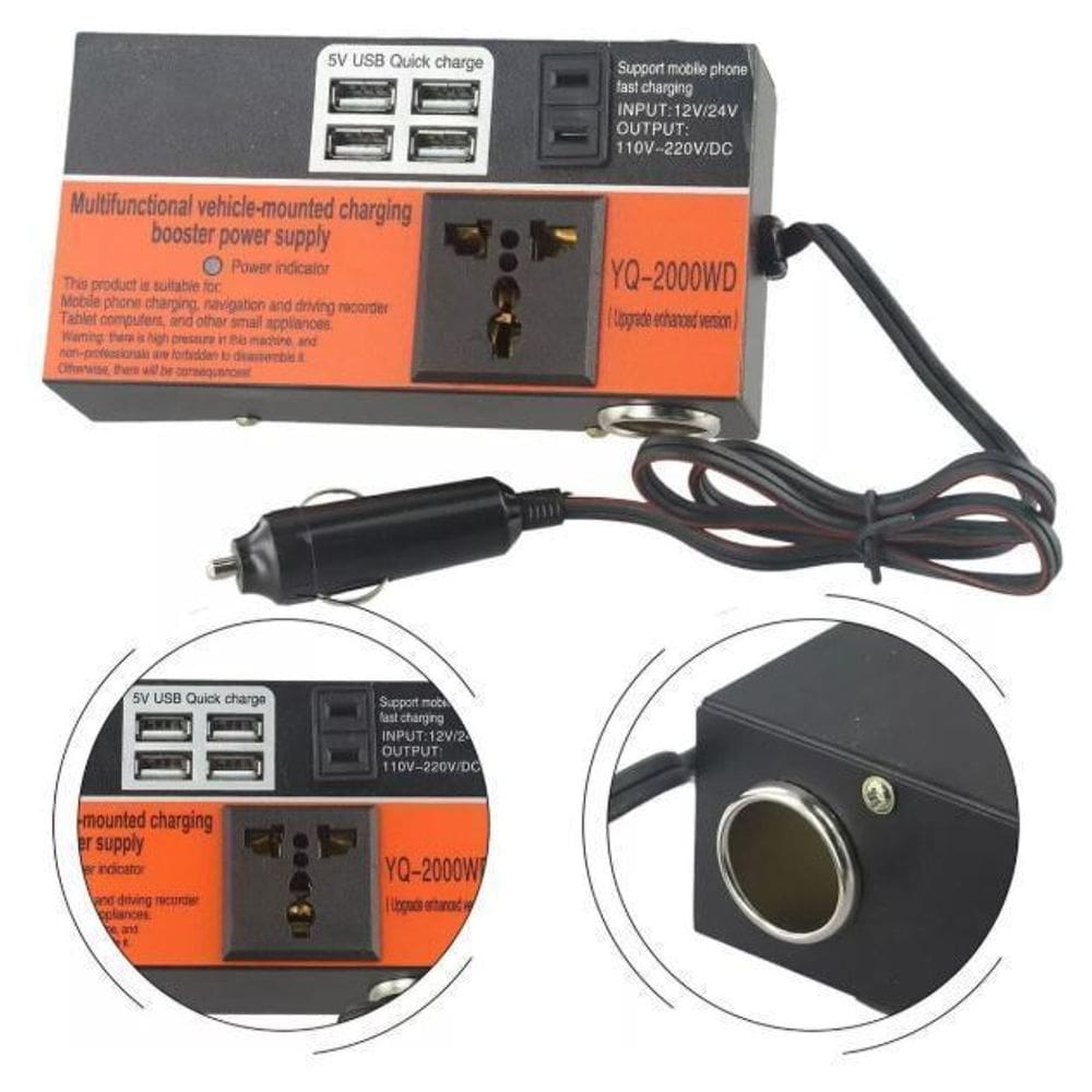 Inversor De Potência Para Carro 12V/24V A 220V 4 Usb Durawel