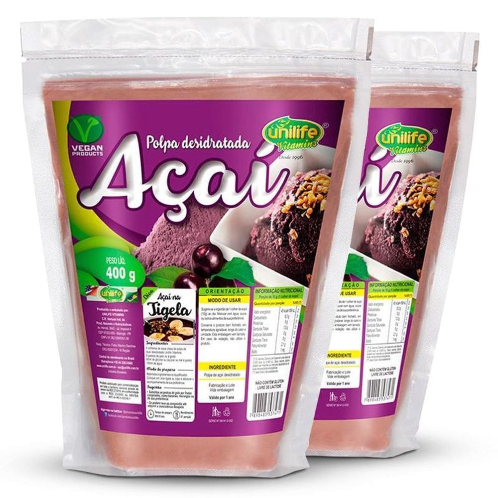 Kit 2 Polpa De Açaí Desidratada Em Pó 400G Unilife