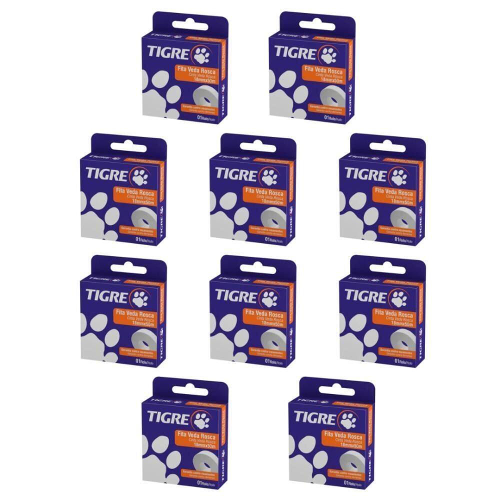 Kit Com 10 Unidades Fita Veda Rosca 18Mm X 50Mm Tigre