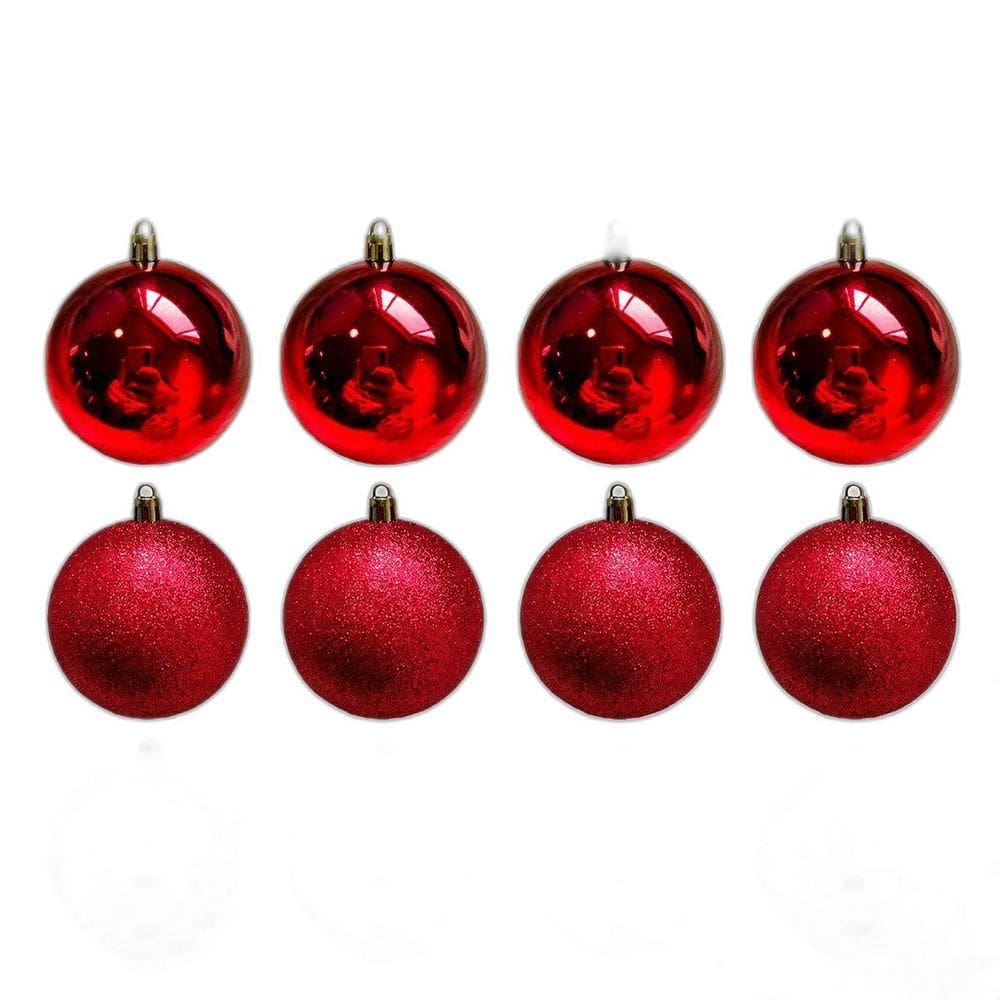 Bola De Natal 12 Un Grande 8Cm Mista Glitter Luxo - Vermelho