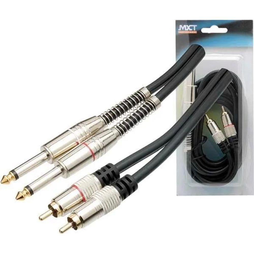 2X Cabo Audio Auxiliar 2 Rca X 2 P10 Mono Blindado Profissio