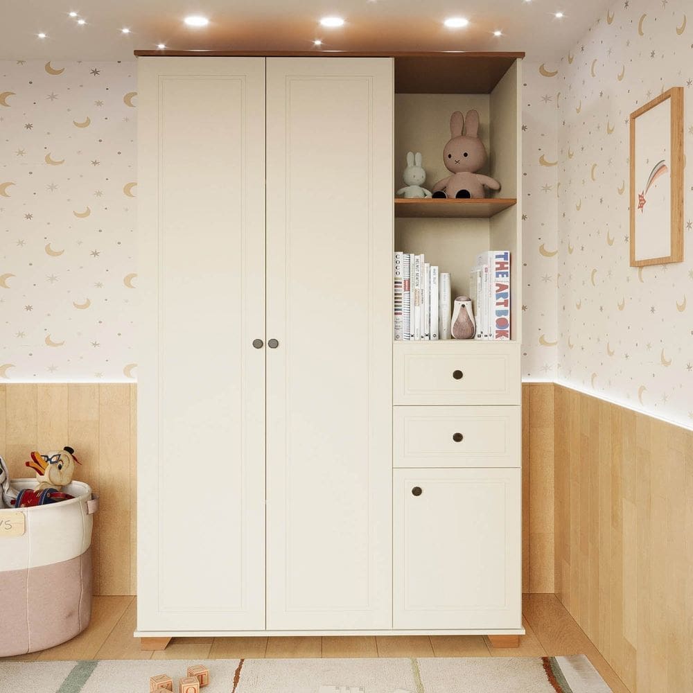 Guarda Roupa 3 Portas 2 Gavetas Ananda Casatema Madeiraoriginals OffWhite/Mel