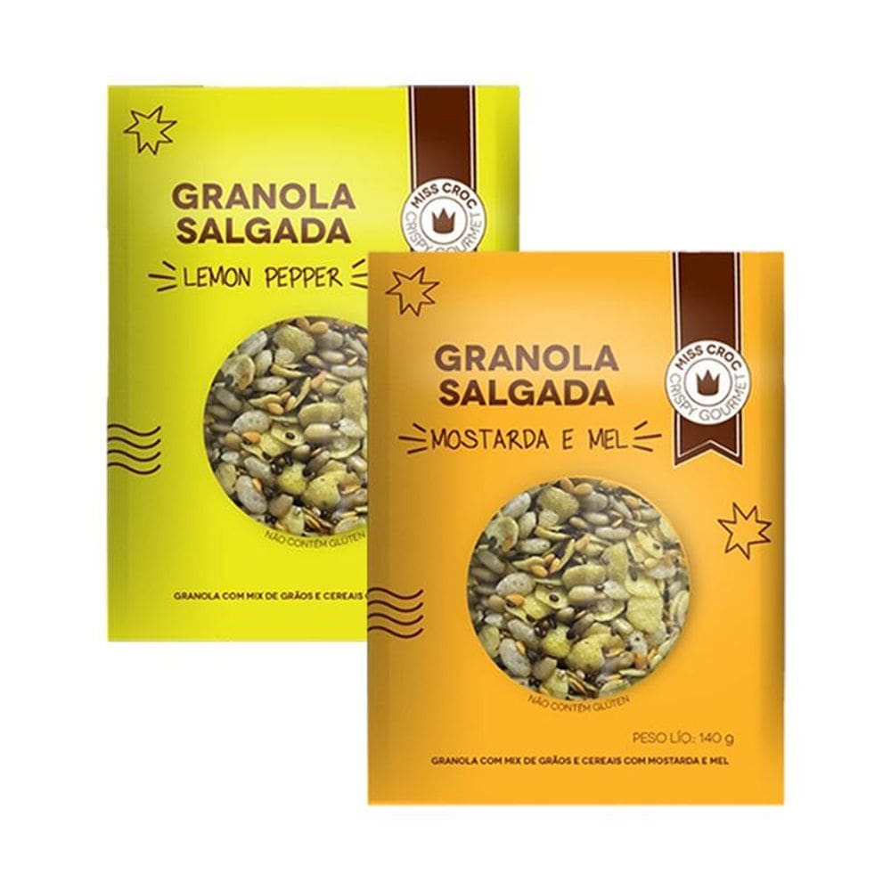 Kit 2 Granolas Crisp Sachê Miss Croc: Lemon Pepper, Mostarda