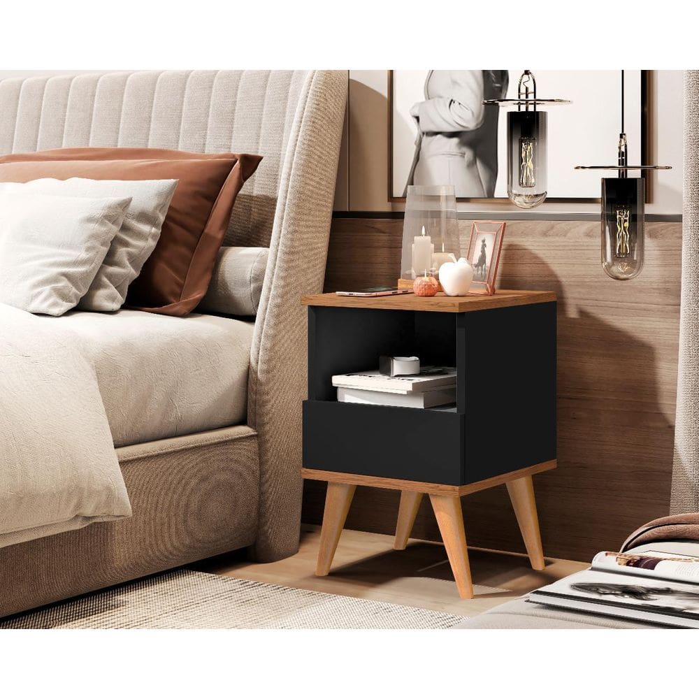 Mesa Cabeceira Paris Plus Pés Palito 1 Gaveta Cor Preto /