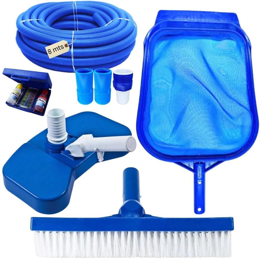 Kit Limpeza Piscinas Mangueira Ecológica 8Mt Estojo Teste