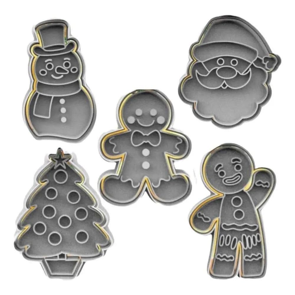 Kit 5 Cortador Marcador Cookie Natal Papai Noel Presente