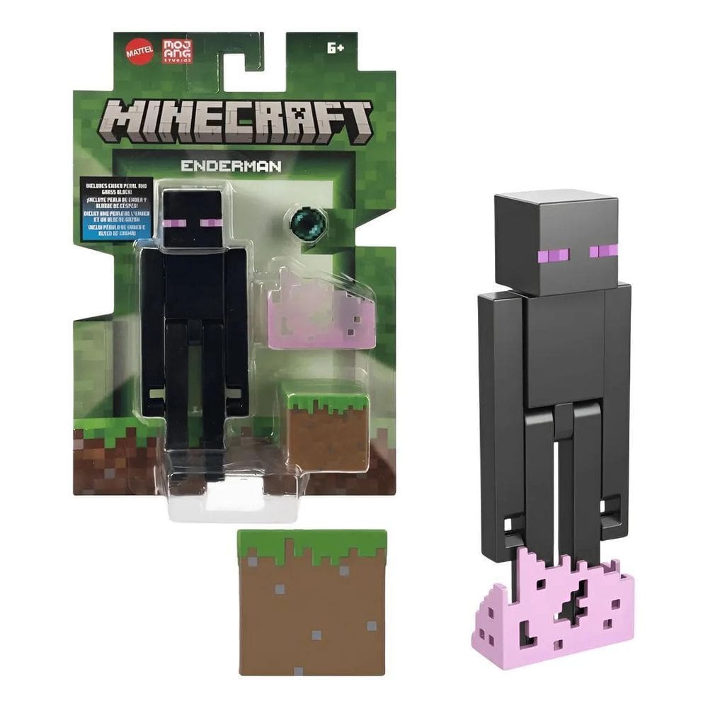 Boneco Enderman Com Bloco De Grama 8 Cm Minecraft Mojang