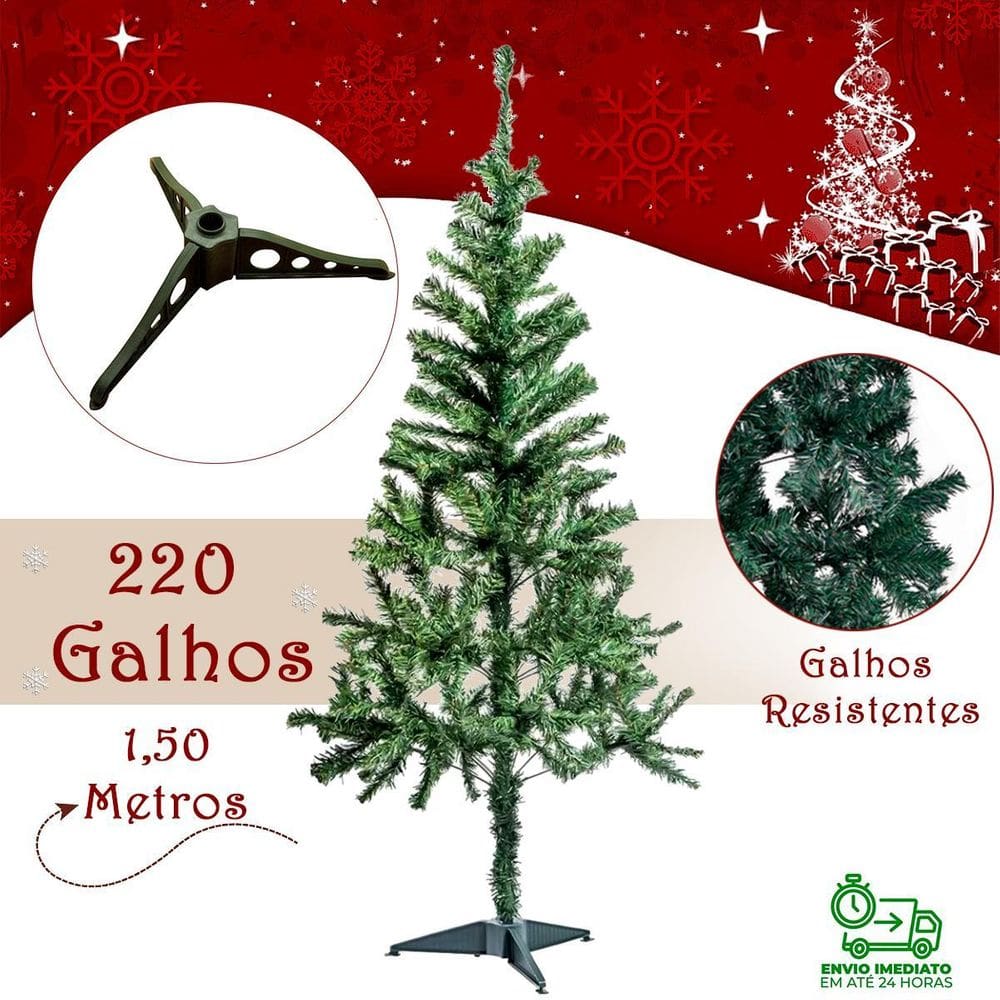 Arvore De Natal Verde 1,50 Metros 220 Galhos Linda Pinheiro