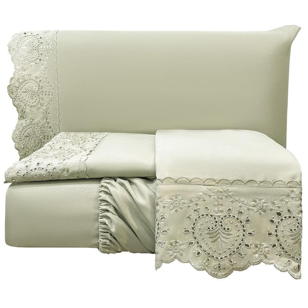 Jogo Cama Lençol Queen Nupcial Percal 300 Fios 4 Peças Bege