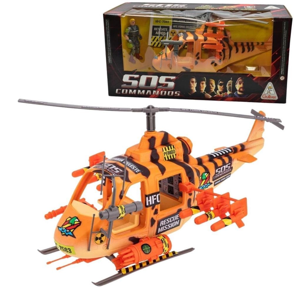 Helicóptero Laranja Commandos Com 1 Figura - Gulliver