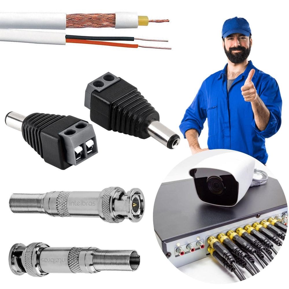 Kit 10 Conector Bnc Com Mola + 10 Conector P4 Macho Borne