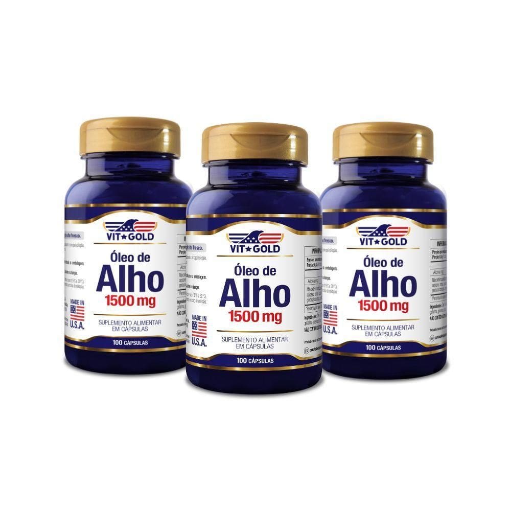 Óleo De Alho 1500 Mg Vitgold 100 Cápsulas Kit 03 Unidades