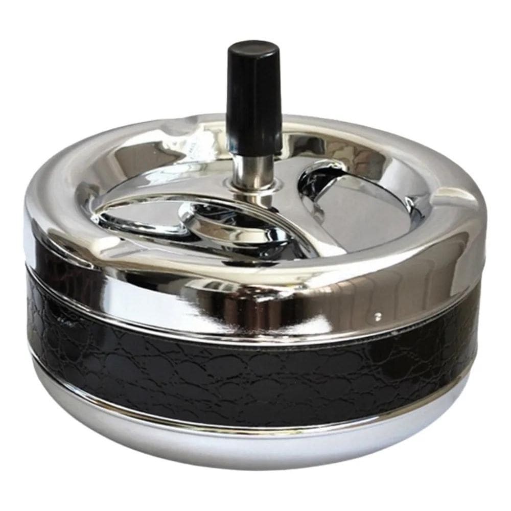 Cinzeiro Giratorio Metal Preto Grande Redondo Com Tampa