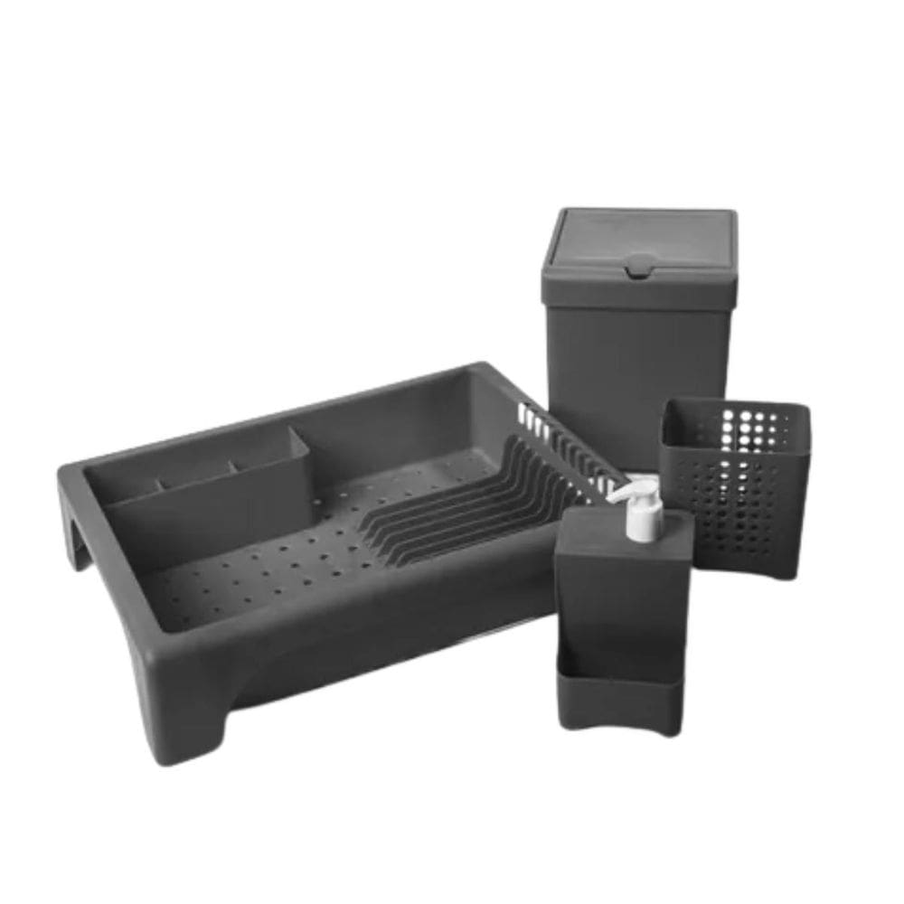 Kit Cozinha Escorredor Porta Talher Porta Detergente Lixeira