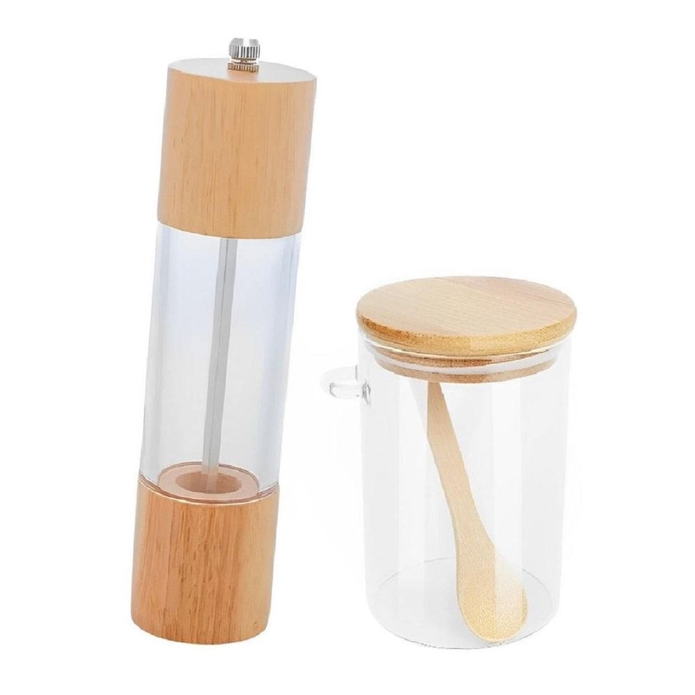 Kit Pote Mantimentos Com Colher 500Ml + Moedor Temperos Sal