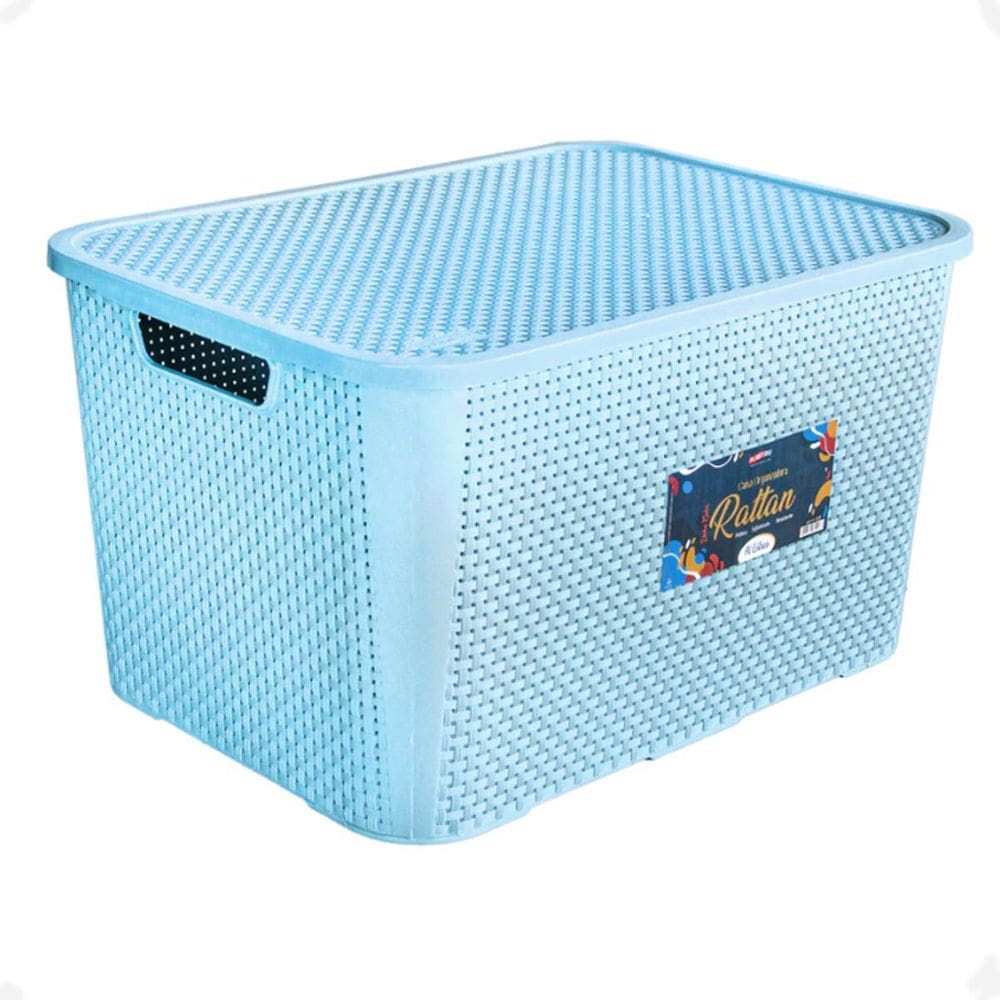 Caixa Organizadora Multiuso Empilhavel Rattan Cor Azul 70 L