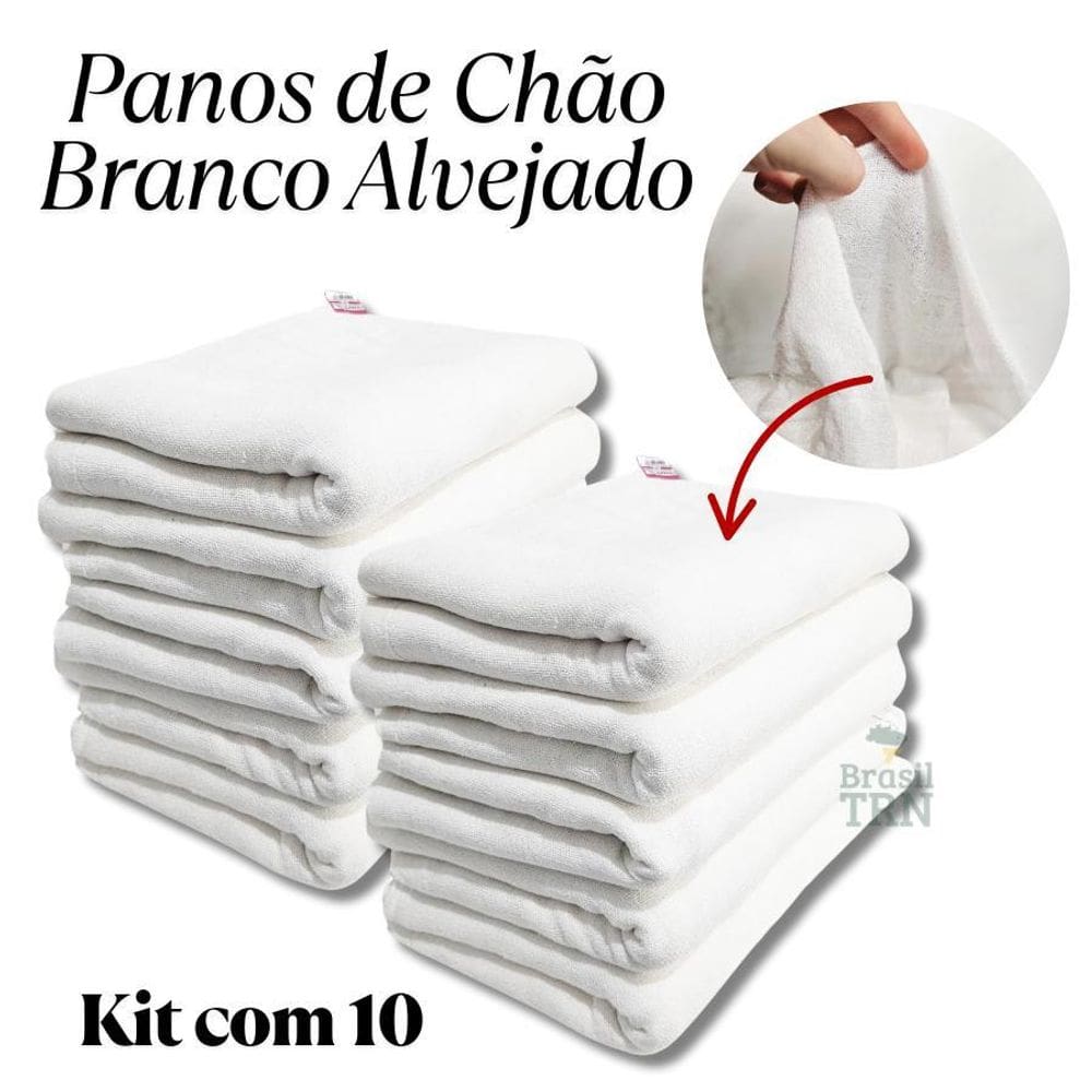 Saco 10 Pano De Chão Branco Grande 70X 45Cm Grosso Duplo