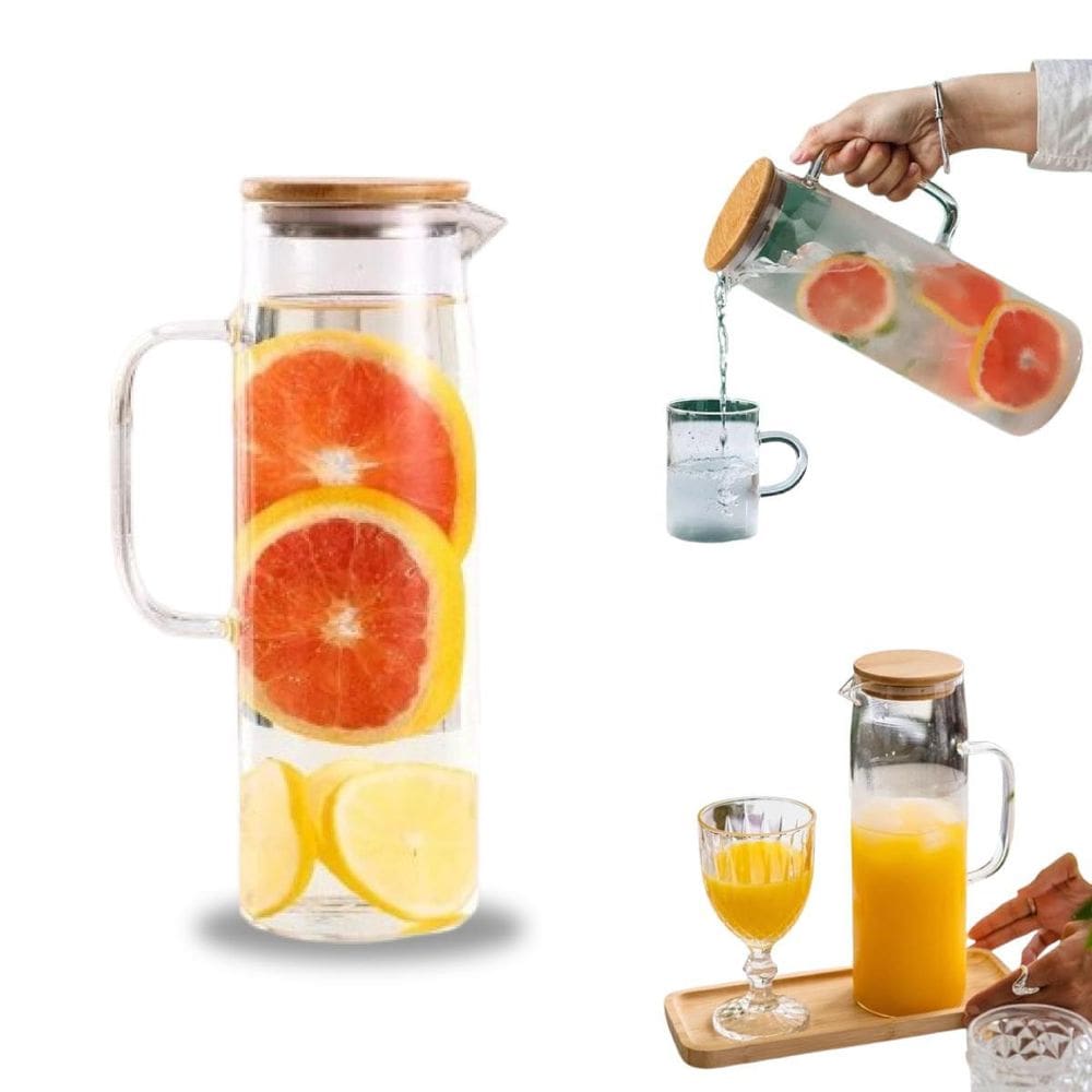 Jarra De Vidro Borossilicato Com Vedação Tampa Bambu 1500Ml