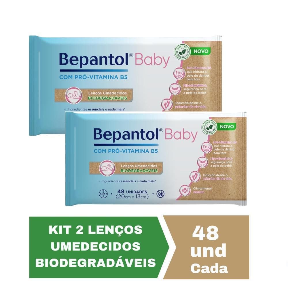 Kit Com 2 Lenços Umedecidos Biodegradável 48Un Cada Bepantol