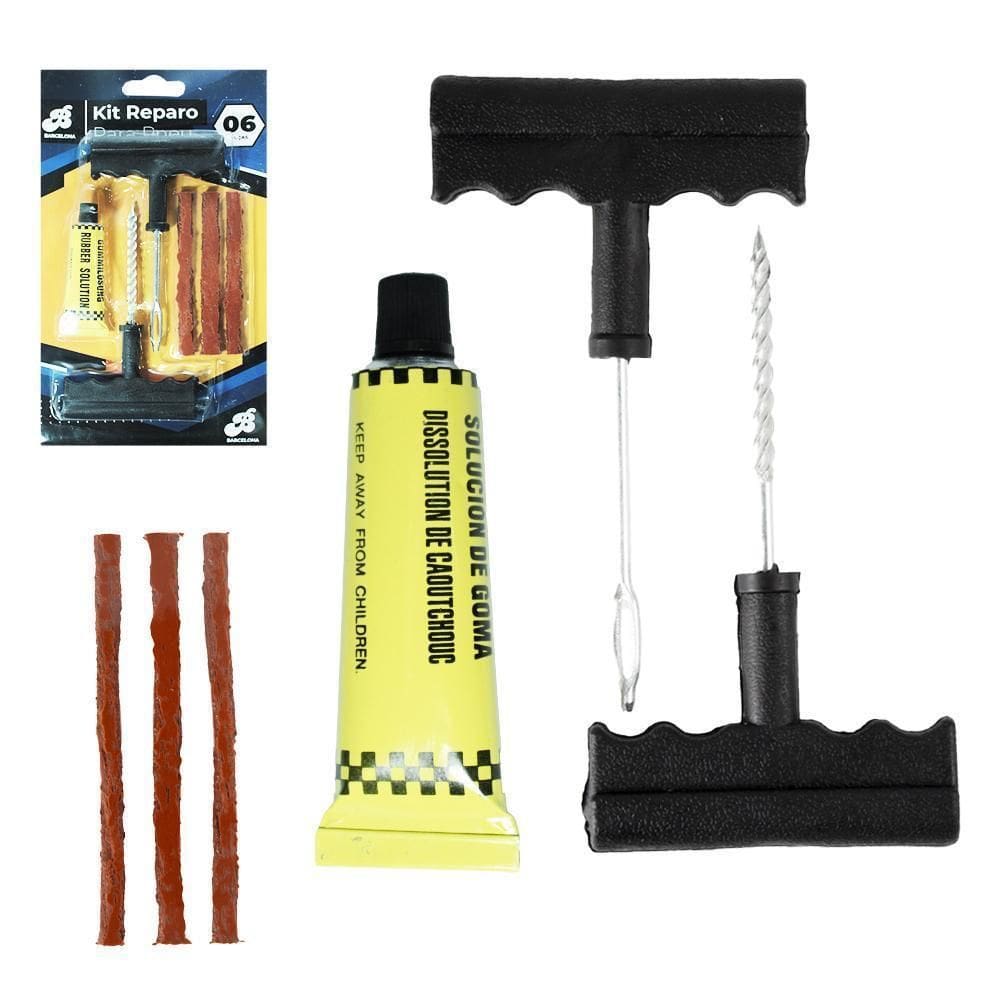 Kit Reparo Pneu Carro Moto Com Macarrao + Escareador E Cola