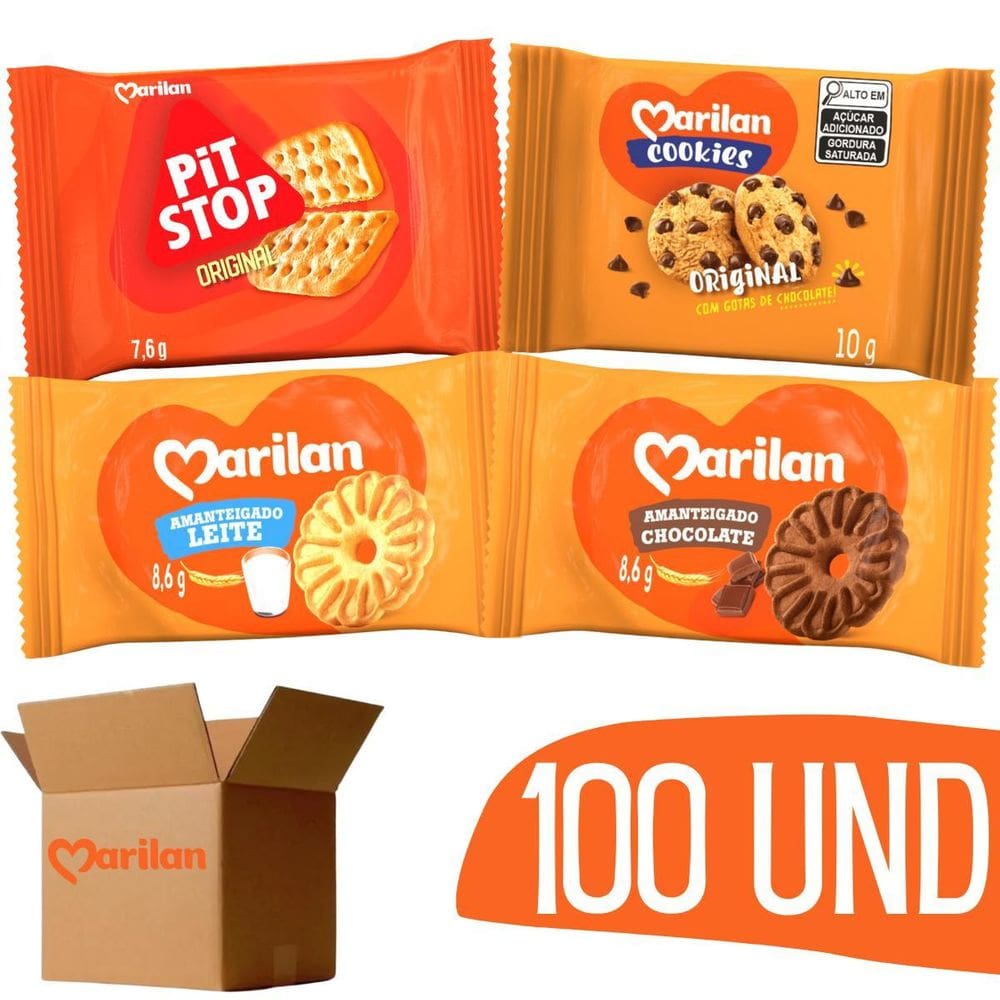 Biscoito Sache Amanteigados Pit Stop Cookie Marilan - 100 Un