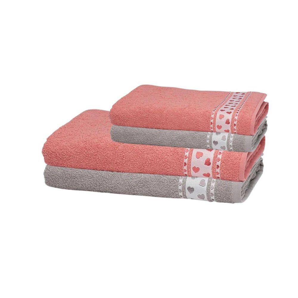 Jogo De Toalhas Dhler Jacquard Premium Corações Banho 4 Pçs