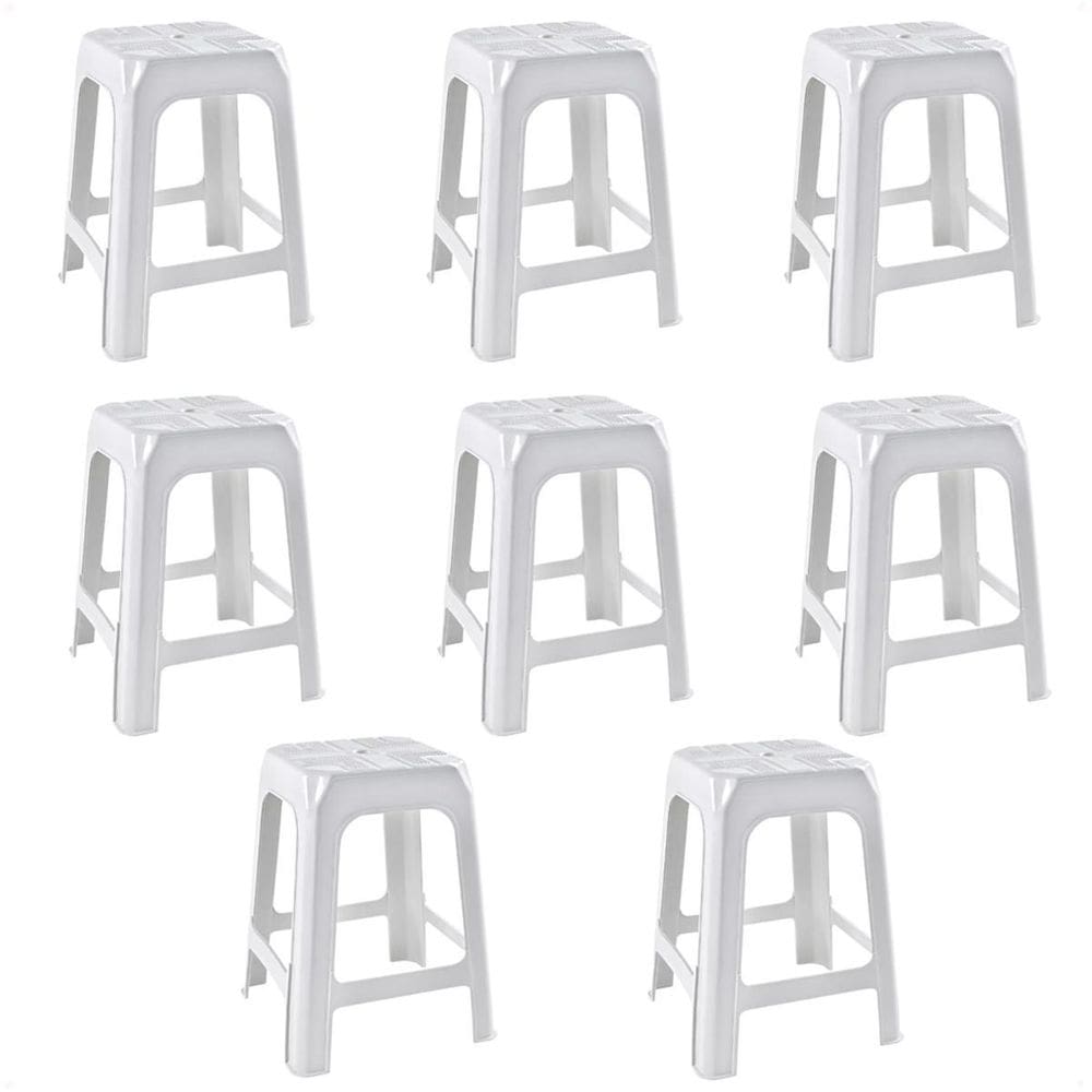 8 Banquetas Banco Plástico Resistente Branco Empilhável 46Cm