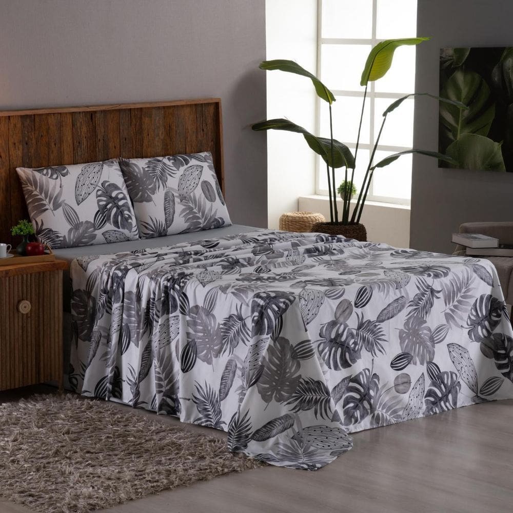 Lençol Casal 4 Peças Micropercal 400 Fios Costela De Adão