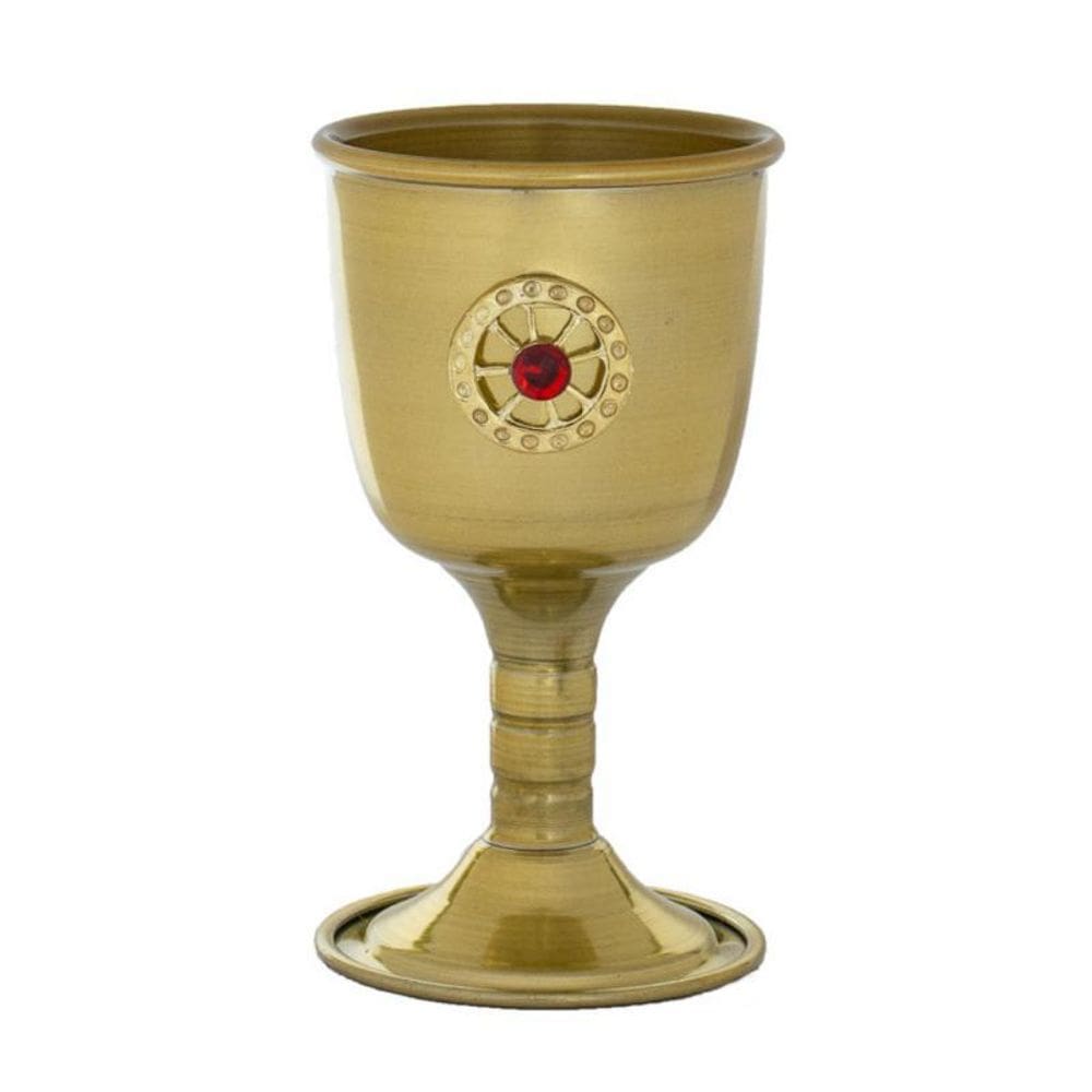 Cálice Ritual Roda Cigana Dourada Em Alumínio 14 Cm 200 Ml